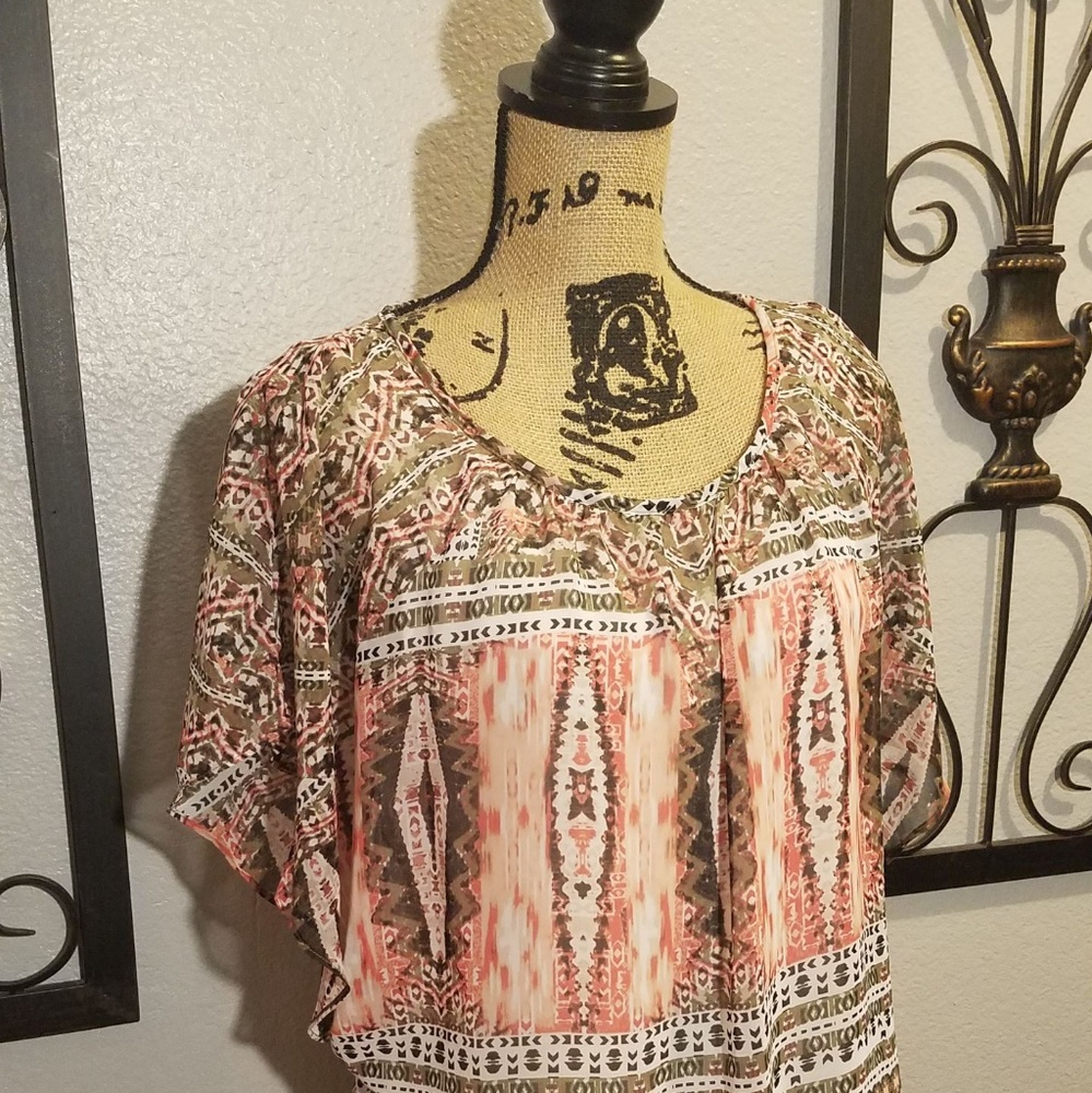 JM Collection Aztec Print Blouse - Picture 3 of 5